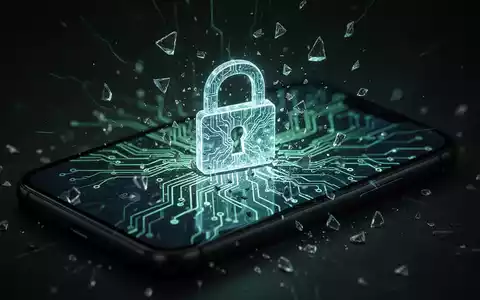 Ein Smartphone-Bildschirm zeigt ein zerbrechendes digitales Vorhängeschloss, überlagert von einem leuchtenden neuronalen Netzwerk, das Künstliche Intelligenz und Cyberbedrohungen symbolisiert. - Foto: über boerse-global.de