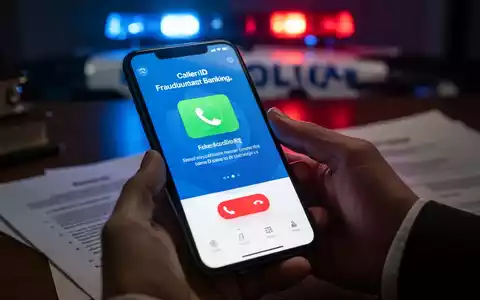 Nahaufnahme eines Smartphones, das eine gefälschte Banking-App oder Anrufer-ID anzeigt, gehalten von einer Hand in dunklem Raum. - Foto: über boerse-global.de