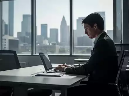 Eine Person sitzt an einem Schreibtisch vor einem Laptop in einem modernen Büro, was langes, ununterbrochenes Sitzen symbolisiert. - Foto: über boerse-global.de