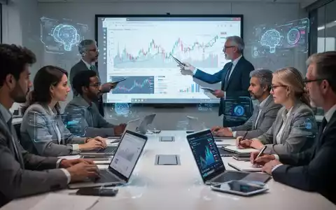 Erwachsene Teilnehmer in einem modernen Schulungsraum, die an Laptops und Tablets arbeiten, mit Finanzdiagrammen und digitalen Projektionen im Hintergrund. - Foto: über boerse-global.de
