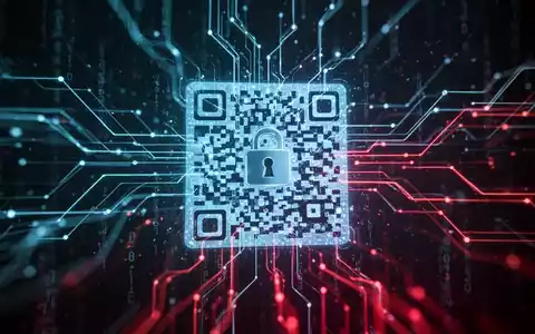 Ein QR-Code, umgeben von einem digitalen Netzwerk und leuchtenden Linien, symbolisiert Datendiebstahl und Cyber-Bedrohungen. - Foto: über boerse-global.de