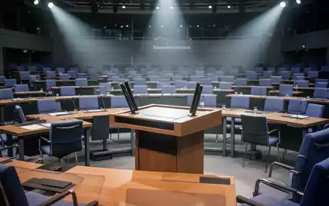 Der Plenarsaal des Deutschen Bundestags mit leerem Rednerpult, symbolisiert parlamentarische Entscheidungen und Sparmaßnahmen im Gesundheitswesen. - Foto: über boerse-global.de