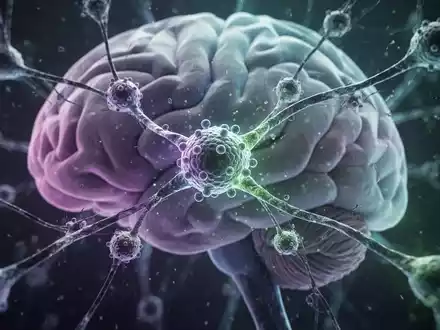Abstrakte Darstellung von Nanopartikeln, die mit Neuronen in einem Gehirn interagieren, um neue Parkinson-Therapien zu symbolisieren. - Foto: über boerse-global.de
