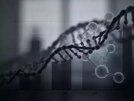 Ein unscharfer, düsterer Hintergrund mit einer deutlichen, silhouettierten Grafik, die einen Aufwärtstrend zeigt, überlagert von einer abstrakten Darstellung der Zellteilung oder eines DNA-Strangs. - Foto: über boerse-global.de