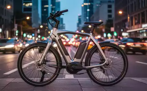 Ein modernes E-Bike steht auf einer belebten Stadtstraße bei Dämmerung, mit verschwommenen Lichtern und Verkehr im Hintergrund. - Foto: über boerse-global.de