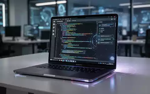 Modernes MacBook Pro Laptop mit Code-Editor und KI-Funktionen in einem High-Tech-Büro. - Foto: über boerse-global.de