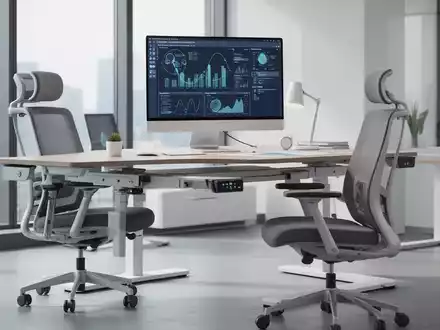 Eine moderne, ergonomische Büroarbeitsplatz mit höhenverstellbarem Schreibtisch, ergonomischem Stuhl und Computerbildschirm. - Foto: über boerse-global.de