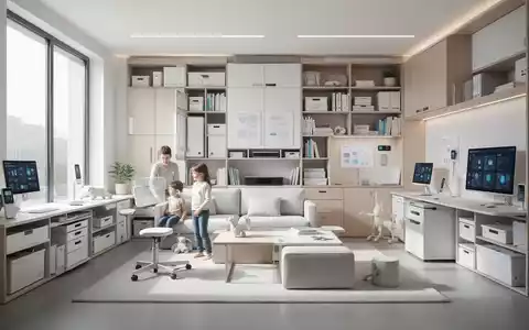 Ein aufgeräumter, moderner Wohnbereich einer Familie mit modularen Möbeln und cleveren Ordnungssystemen, die Effizienz und Ergonomie betonen. - Foto: über boerse-global.de