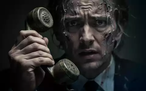 Nahaufnahme einer Hand, die einen Telefonhörer hält, mit einem unscharfen, ängstlichen Gesicht im Hintergrund. Vermittelt Betrug. - Foto: über boerse-global.de