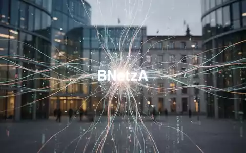 Abstrakte Visualisierung digitaler Aufsicht mit Datenströmen, die in einem zentralen Knoten münden, symbolisiert KI-Regulierung durch die BNetzA. - Foto: über boerse-global.de
