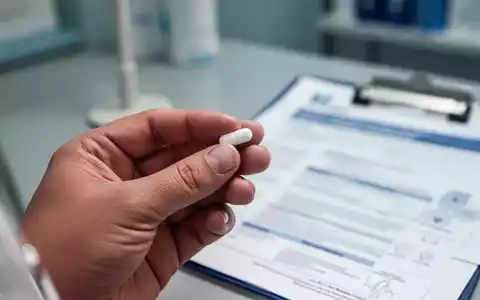 Eine Hand hält eine Pille, im Hintergrund verschwommene medizinische Unterlagen, die medikamentöse Behandlung von Adipositas darstellend. - Foto: über boerse-global.de