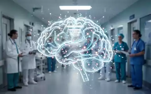 Leuchtendes, komplexes KI-Gehirn über belebter Krankenhausszene, Symbol für KI-Integration in die Gesundheitsversorgung. - Foto: über boerse-global.de
