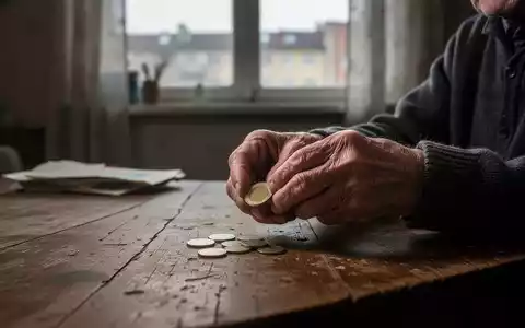 Nahaufnahme der Hände einer älteren Person, die wenige Euro-Münzen auf einem Holztisch zählt, in einem schummrigen Raum. - Foto: über boerse-global.de