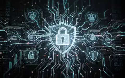 Leuchtendes, komplexes neuronales Netzwerk oder Leiterplatte mit digitalem VorhĂ€ngeschloss, symbolisiert KI, Cybersicherheit und Finanzrisiko. - Foto: ĂŒber boerse-global.de