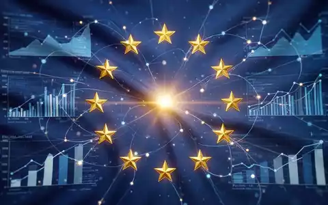 Eine stilisierte, leuchtende EU-Flagge mit Datencharts und verbundenen Linien, die Konsolidierung und Datenfluss im ESG-Markt symbolisiert. - Foto: über boerse-global.de