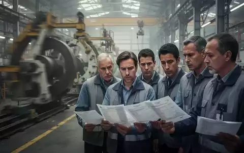 Arbeitnehmer vor einer Fabrikkulisse, die Dokumente betrachten, was Entlassungen und wirtschaftlichen Wandel symbolisiert. - Foto: über boerse-global.de