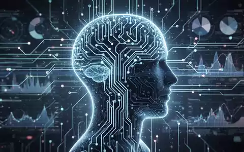 Eine stilisierte menschliche Kopfsilhouette mit einem Neuronalen Netzmuster vor digitalen Linien, die kognitives Training und KI im Gesundheitswesen symbolisieren. - Foto: über boerse-global.de