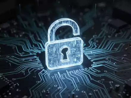 Leuchtendes, halb geöffnetes digitales Vorhängeschloss über einer Platine, symbolisiert pausiertes Secure-Boot-Update und Systemsicherheit. - Foto: über boerse-global.de