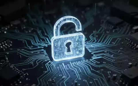 Leuchtendes, halb geöffnetes digitales Vorhängeschloss über einer Platine, symbolisiert pausiertes Secure-Boot-Update und Systemsicherheit. - Foto: über boerse-global.de