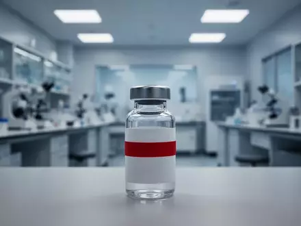 Eine Nahaufnahme einer medizinischen Ampulle mit einem roten Warnetikett im Vordergrund, vor einem verschwommenen Laborhintergrund. - Foto: über boerse-global.de