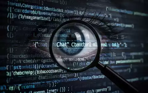 Ein stilisiertes digitales Auge oder eine Lupe scannt abstrakte Zeilen von Code auf einem dunklen Bildschirm, symbolisiert Überwachung und Datenschutz. - Foto: über boerse-global.de