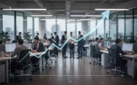 Eine stilisierte Grafik mit einem aufwärts gerichteten Pfeil, der Wachstum und Flexibilität im Arbeitsmarkt symbolisiert, vor einem verschwommenen Bürohintergrund. - Foto: über boerse-global.de