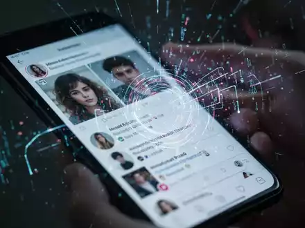 Ein Smartphone-Bildschirm mit einem Social-Media-Feed, symbolisiert Sucht und Datenschutzprobleme bei Jugendlichen auf Plattformen wie Meta. - Foto: über boerse-global.de