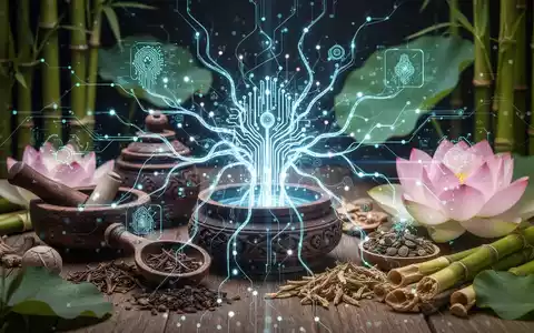 Eine futuristische, leuchtende neuronale Netzwerkschicht über traditionellen vietnamesischen Heilkräutern und Werkzeugen. - Foto: über boerse-global.de