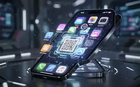 Ein iPhone zeigt einen QR-Code und verschiedene App-Symbole auf seinem Bildschirm, vor einem unscharfen Technologie-Hintergrund. - Foto: über boerse-global.de