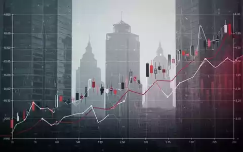 Abstrakte Darstellung fallender Finanzkurven und roter Akzente vor einer verschwommenen Silhouette von Finanzgebäuden. - Foto: über boerse-global.de