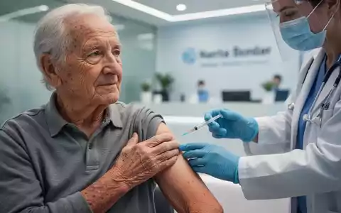 Ältere Person erhält eine Impfung von einer medizinischen Fachkraft in einer modernen Klinik. - Foto: über boerse-global.de