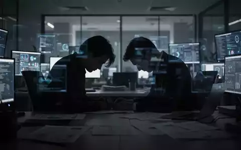 Eine Silhouette einer Person mit gesenkten Schultern und gesenktem Kopf sitzt an einem Schreibtisch in einem schwach beleuchteten Büro. - Foto: über boerse-global.de