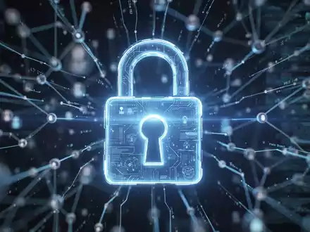 Leuchtendes digitales Vorhängeschloss-Symbol vor abstrakten Netzwerkverbindungen, symbolisiert verbesserte Cybersicherheit und passwortlose Authentifizierung. - Foto: über boerse-global.de