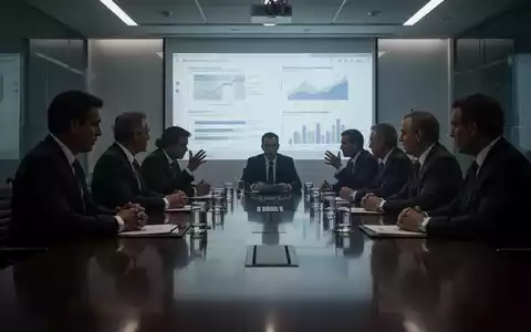 Ein dunkler Konferenzraum mit Führungskräften und Arbeitnehmervertretern, die an einem langen Tisch diskutieren, symbolisiert angespannte Verhandlungen bei VW. - Foto: über boerse-global.de