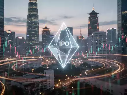 Abstrakte Darstellung eines Börsengangs (IPO) mit digitalen Elementen und verschwommenen Lichtern einer asiatischen Stadt bei Dämmerung. - Foto: über boerse-global.de