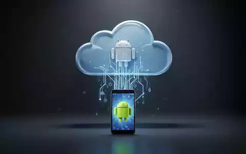 Stilisierte Cloud mit Datenfluss von einem Android-Symbol, fĂŒr Cloud-Speicher und Datensicherung. - Foto: ĂŒber boerse-global.de