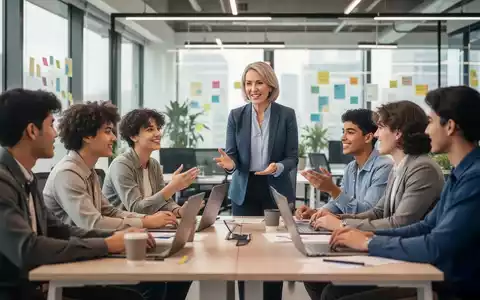 Junge Fachkräfte der Generation Z diskutieren in einem modernen Büro mit einer Führungskraft, die Unterstützung und Zusammenarbeit fördert. - Foto: über boerse-global.de