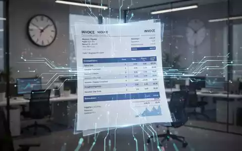 Eine stilisierte digitale Rechnung mit leuchtenden Datenströmen vor einem unscharfen Bürohintergrund. Symbolisiert die E-Rechnungspflicht. - Foto: über boerse-global.de
