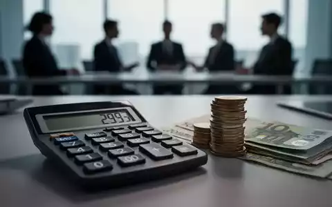 Ein Nahaufnahme eines Taschenrechners, Euro-Münzen und -Scheine auf einem Schreibtisch. Im Hintergrund verschwommene Bürosilhouetten. - Foto: über boerse-global.de