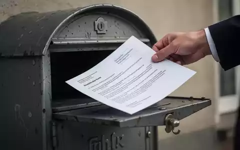 Eine Hand hält ein offizielles Dokument über einen leicht geöffneten deutschen Briefkasten, der die Schwierigkeiten bei der Zustellung von Rechtsdokumenten symbolisiert. - Foto: über boerse-global.de