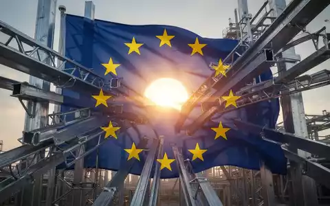 Die EU-Flagge, verwoben mit Stahl- und Aluminiumstrukturen, symbolisiert die Ausweitung des CO2-Grenzausgleichssystems (CBAM). - Foto: über boerse-global.de