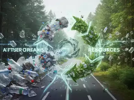 Abfallströme, die in wertvolle Ressourcen umgewandelt werden, mit recycelten Materialien und nachhaltig bewirtschafteten Wäldern im Hintergrund. - Foto: über boerse-global.de