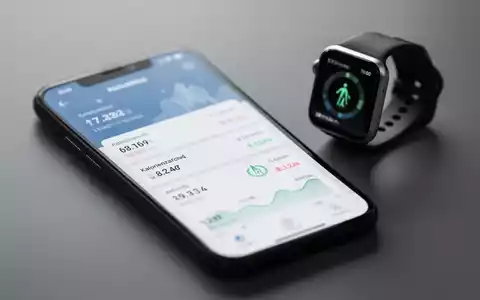 Ein Smartphone zeigt eine Gesundheits-App zum Kalorienzählen und Aktivitäts-Tracking, mit einer Smartwatch im unscharfen Hintergrund. - Foto: über boerse-global.de