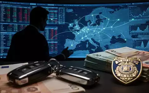 Eine schattenhafte Figur in einem Anzug betrachtet einen Bildschirm mit Finanzdaten und einer Europakarte. Im Vordergrund Luxusautoschlüssel und Euro-Banknoten. - Foto: über boerse-global.de