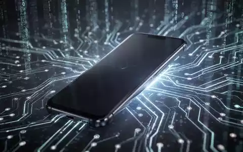 Schlankes, leuchtendes Smartphone vor abstrakten digitalen Datenströmen und Leiterplattenmustern. - Foto: über boerse-global.de