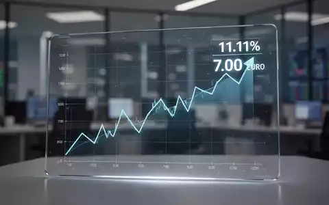 Ein digitaler Aktienkurs-Chart, der einen Anstieg von 11,11% auf 7,00 Euro zeigt, mit einem unscharfen Bürohintergrund. - Foto: über boerse-global.de