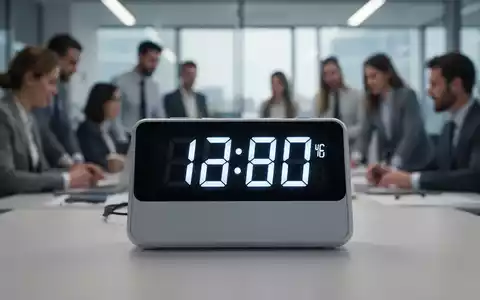 Eine digitale Zeiterfassungsuhr in einem modernen Büro mit unscharfen Mitarbeitern im Hintergrund, die flexible Arbeitszeiten symbolisiert. - Foto: über boerse-global.de