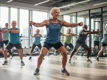 Senioren unterschiedlichen Alters trainieren in einem hellen Fitnessstudio, um dem Muskelabbau vorzubeugen. - Foto: über boerse-global.de