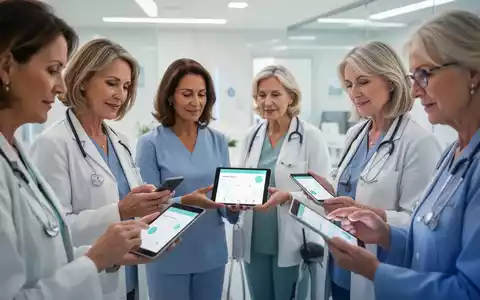 Frauen mittleren Alters nutzen Diät-Apps auf Tablets und Smartphones, um ihre Gesundheit und ihr Wohlbefinden in den Wechseljahren zu unterstützen. - Foto: über boerse-global.de
