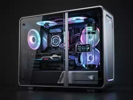 Nahaufnahme eines High-End-PC-Gehäuses mit Glasfenster, leuchtenden Komponenten und Flüssigkühlung. - Foto: über boerse-global.de